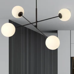 Deckenleuchte Linear, schwarz/opal, vierflammig
