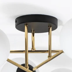 Deckenleuchte Magnum, 6-flg., opalweiß/gold/schwarz, Glas