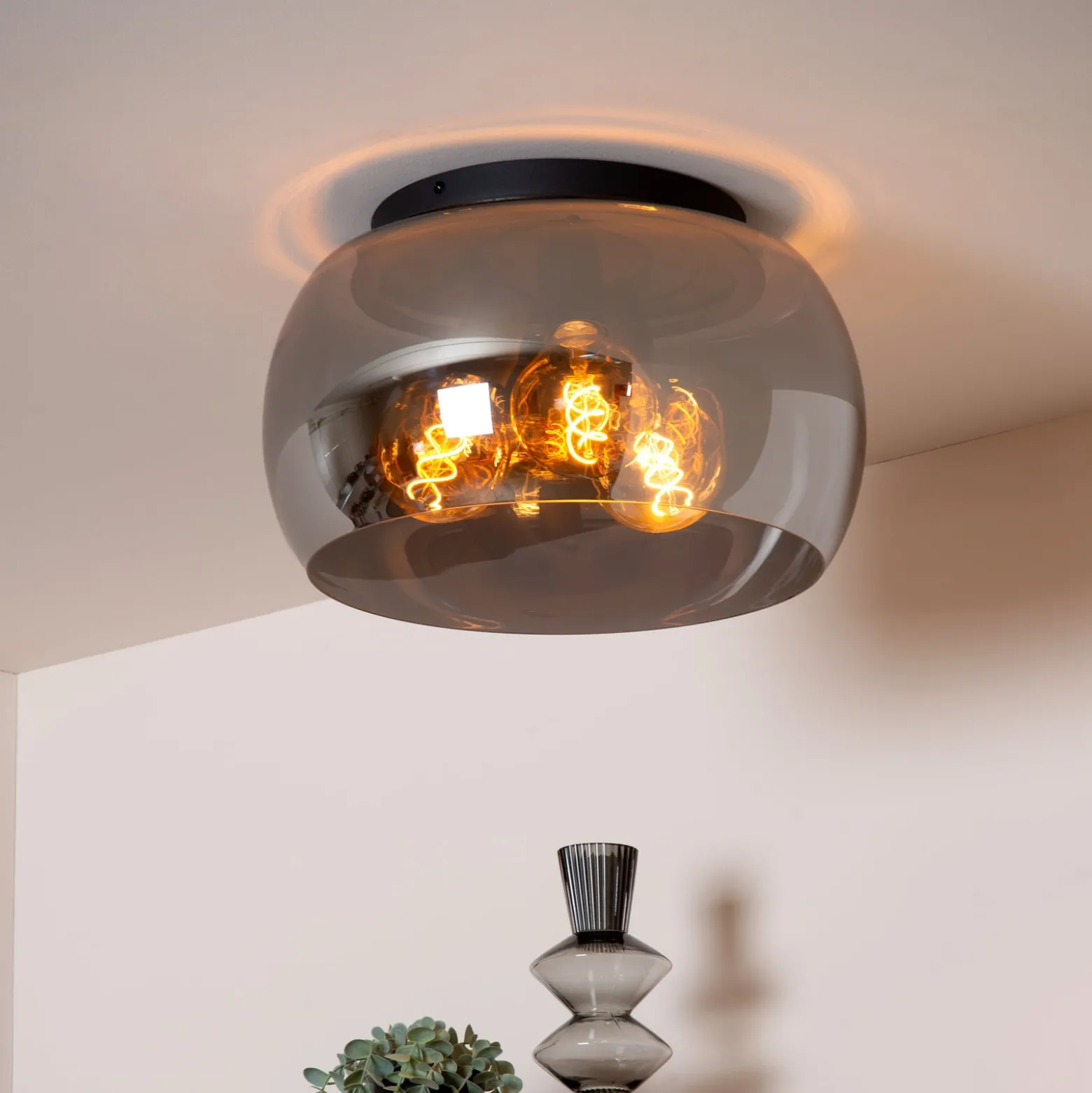 Deckenleuchte Olivia mit Rauchglas-Schirm, Ø 40 cm