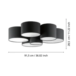 Deckenleuchte Pastore 2, Ø 99 cm, schwarz, 6-flg., Stoff