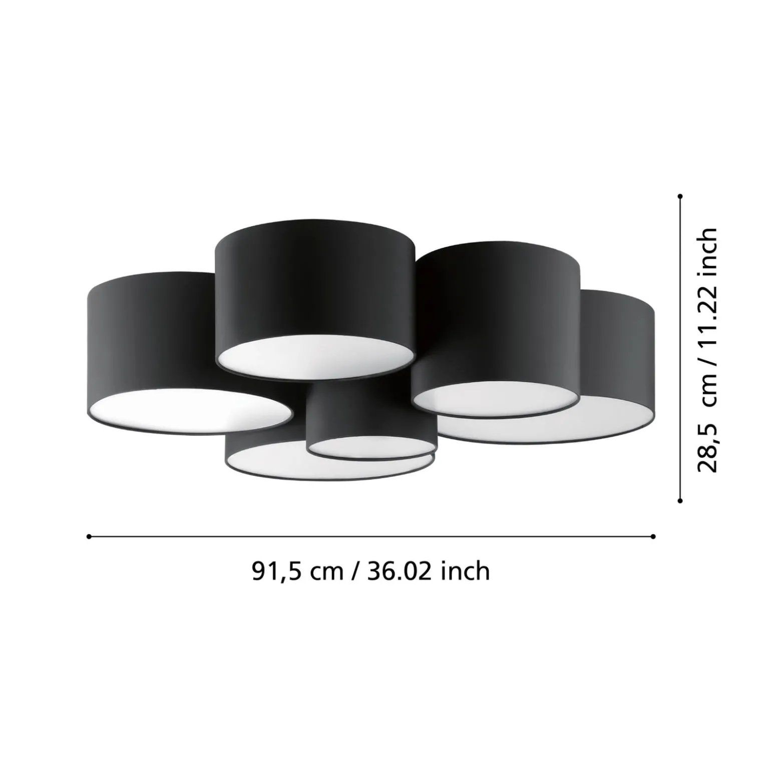 Deckenleuchte Pastore 2, Ø 99 cm, schwarz, 6-flg., Stoff