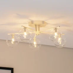 Deckenleuchte Prato, creme/klar, Glas, 5-flammig
