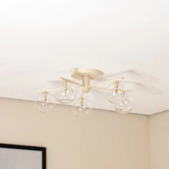 Deckenleuchte Prato, creme/klar, Glas, 5-flammig