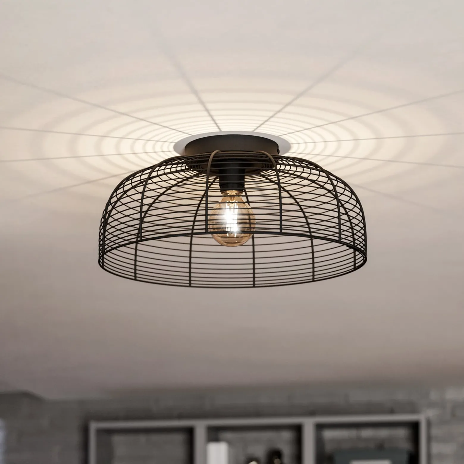 Deckenleuchte Rinroe, Ø 45 cm, schwarz, Stahl