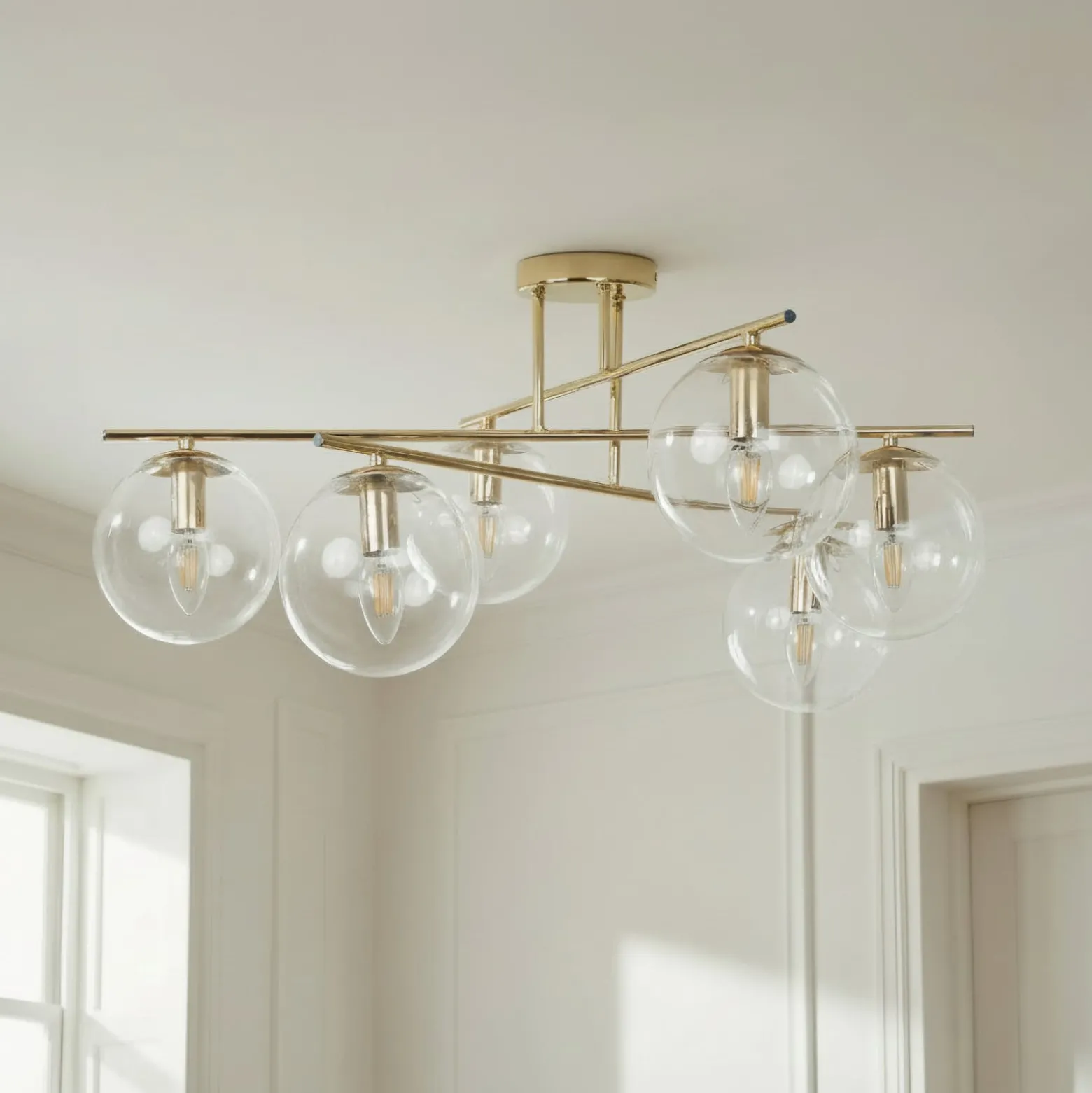 Deckenleuchte Zoe, goldfarben, Länge 72 cm, 6-flammig, Glas