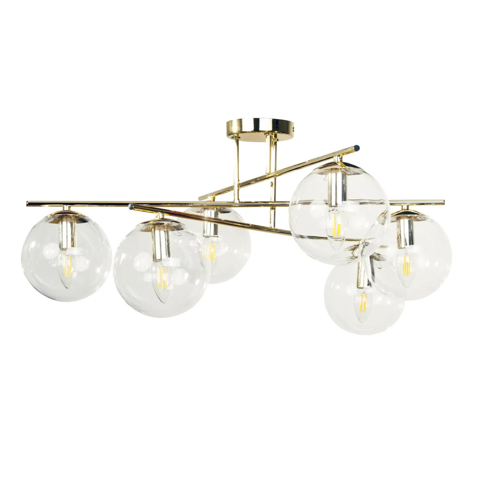 Deckenleuchte Zoe, goldfarben, Länge 72 cm, 6-flammig, Glas