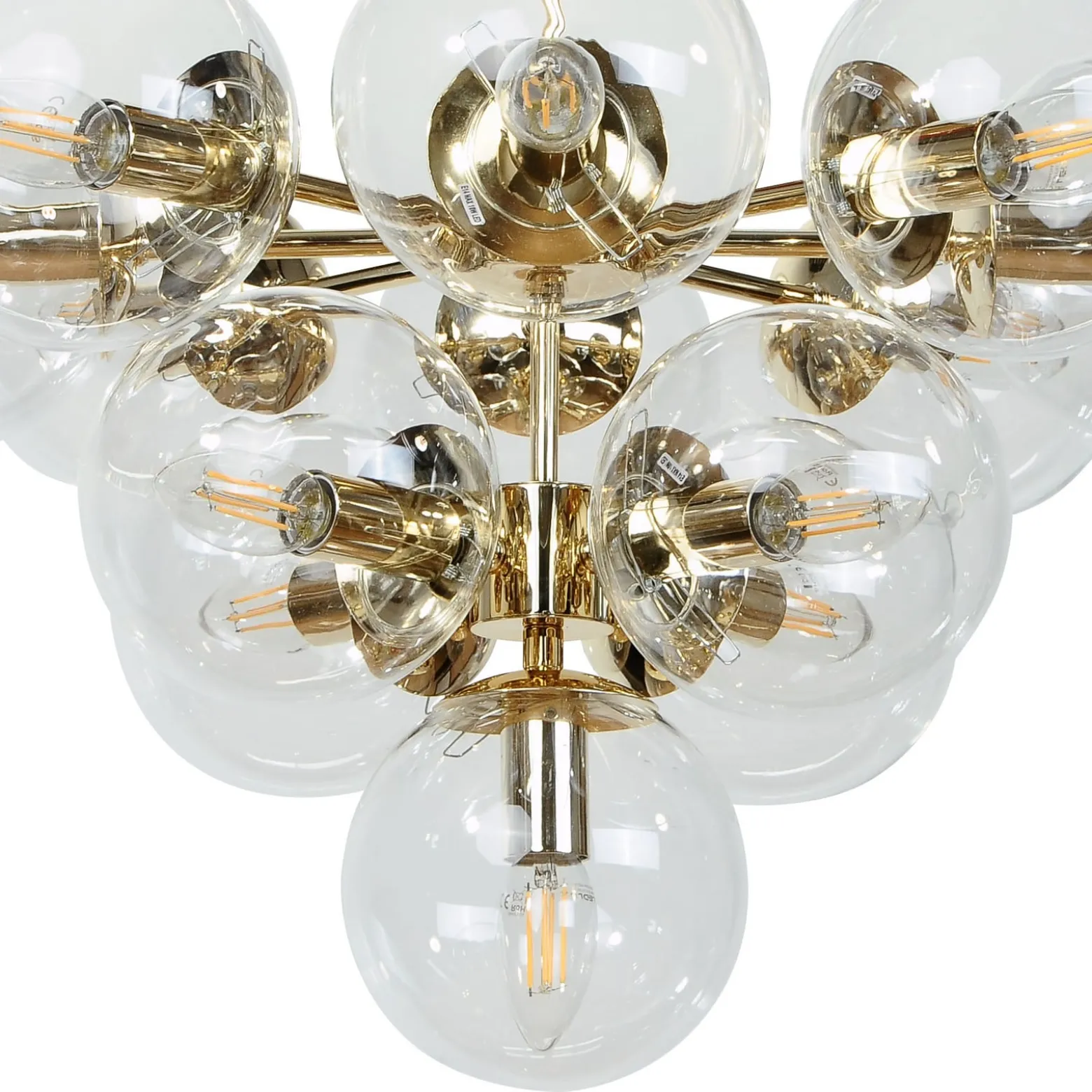 Deckenleuchte Zumba, gold/klar, 13-flammig, Glas