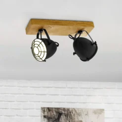 Deckenspot Gatebeck aus Holz und Metall, 2-fl.
