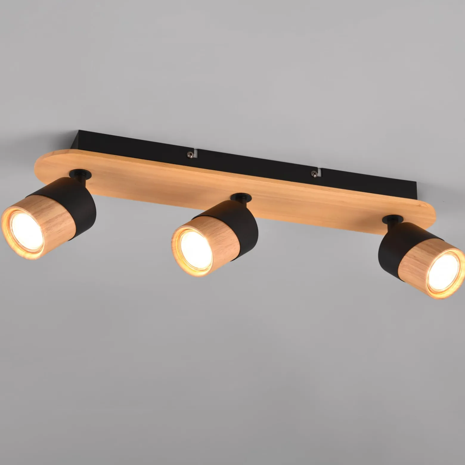 Deckenstrahler Aruni aus Holz, dreiflammig schwarz