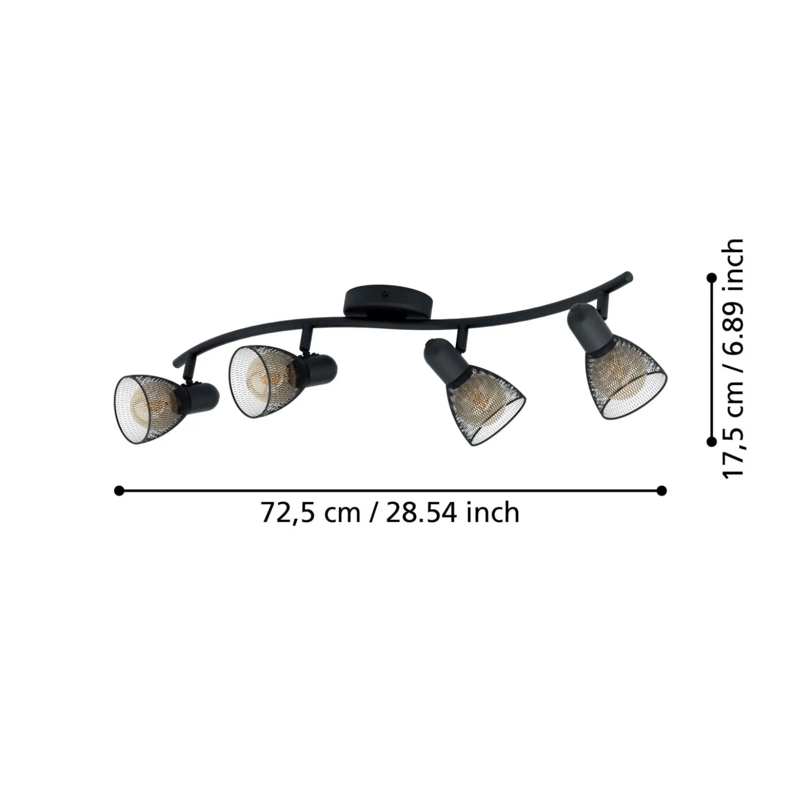 Deckenstrahler Corvigno, Länge 64 cm, schwarz, 4-flg., Stahl
