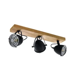 Deckenstrahler Gatebeck aus Holz und Metall, 3-fl.