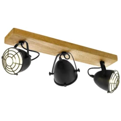 Deckenstrahler Gatebeck aus Holz und Metall, 3-fl.