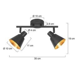 Deckenstrahler Oeroe, 2-flammig, schwarz, Metall, E14