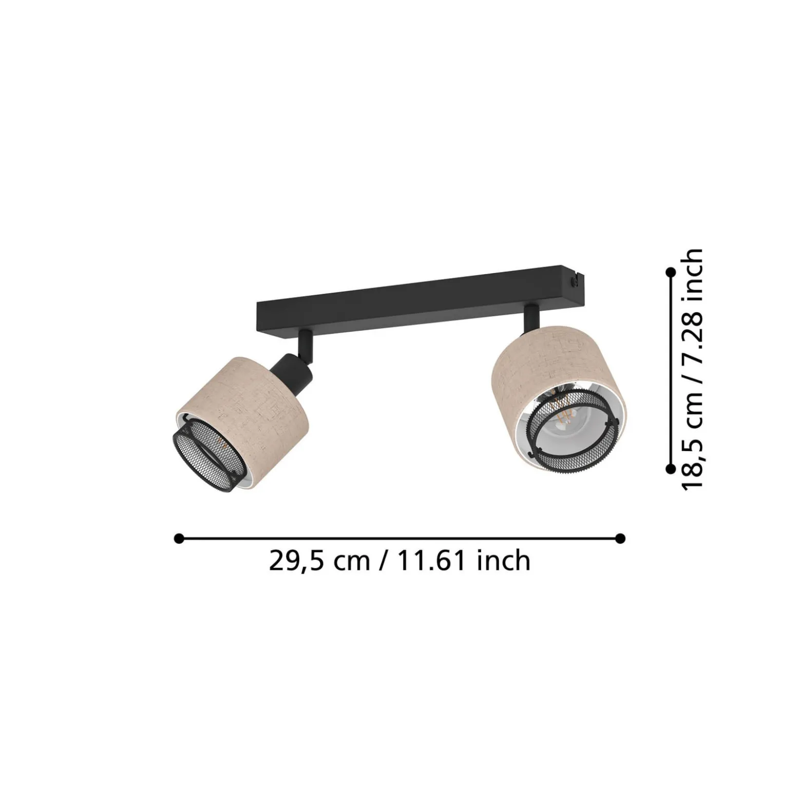 Deckenstrahler Rosley, Länge 31 cm, schwarz/natur, 2-flg.