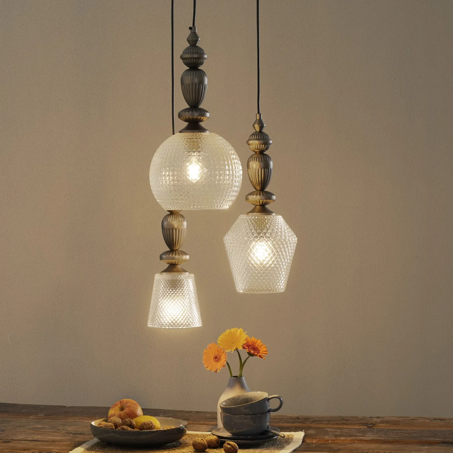 Dreiflammige Glas-Pendellampe Talisa