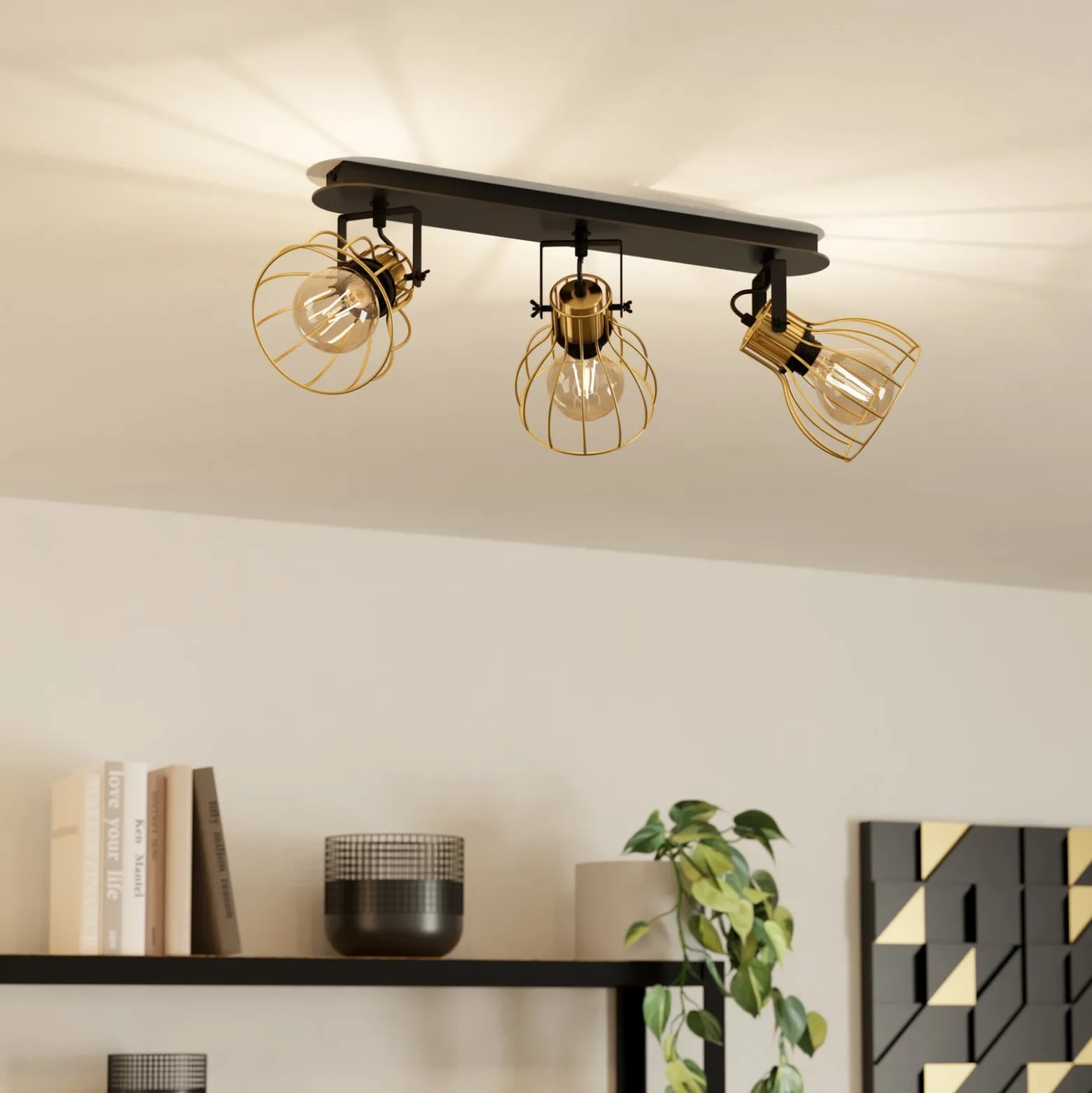 EGLO Sambatello Deckenlampe 3-flammig schwarz/gold