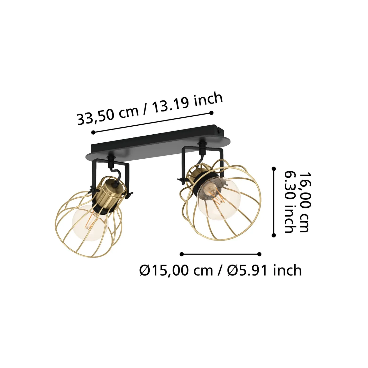 EGLO Sambatello Deckenlampe 2-flammig schwarz/gold