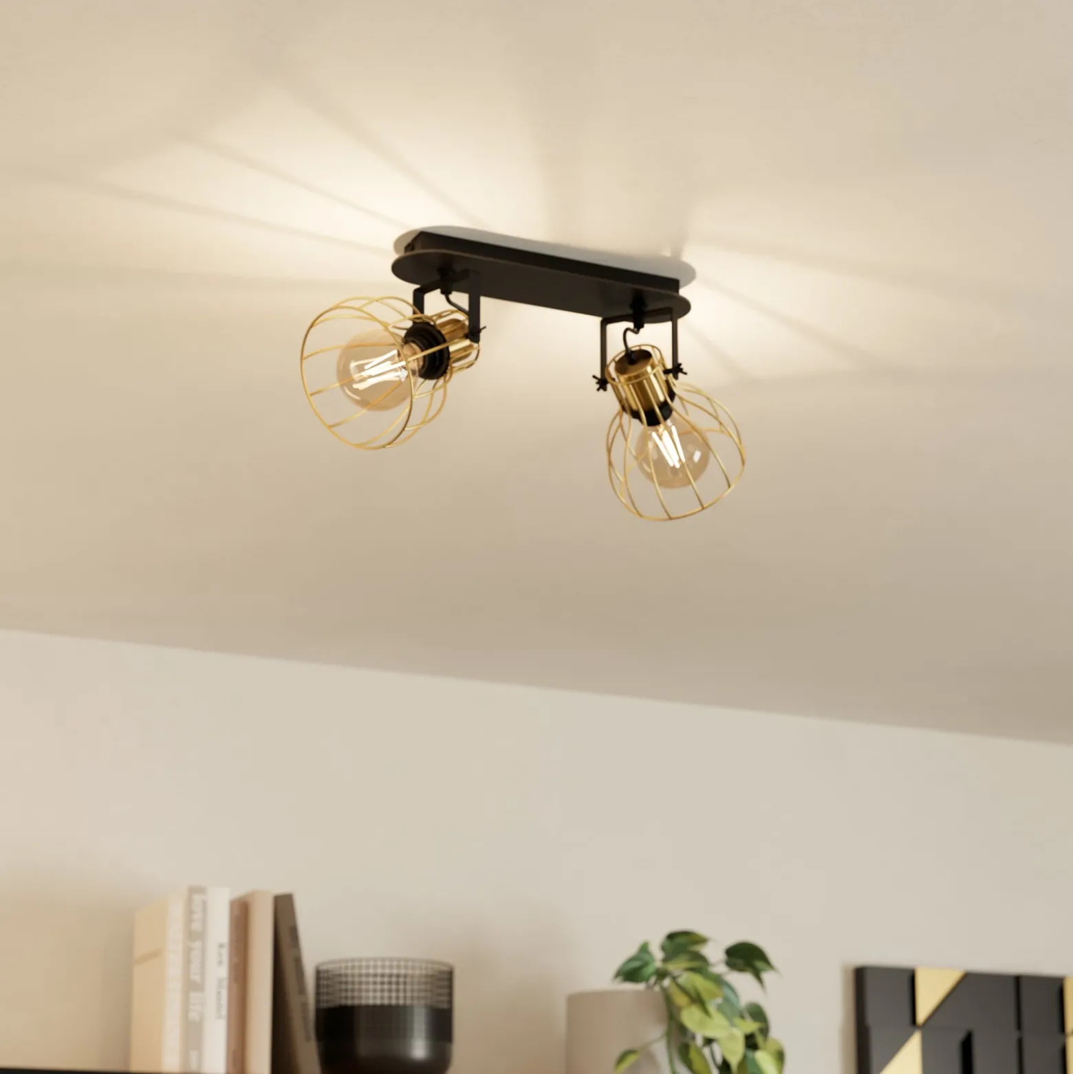 EGLO Sambatello Deckenlampe 2-flammig schwarz/gold