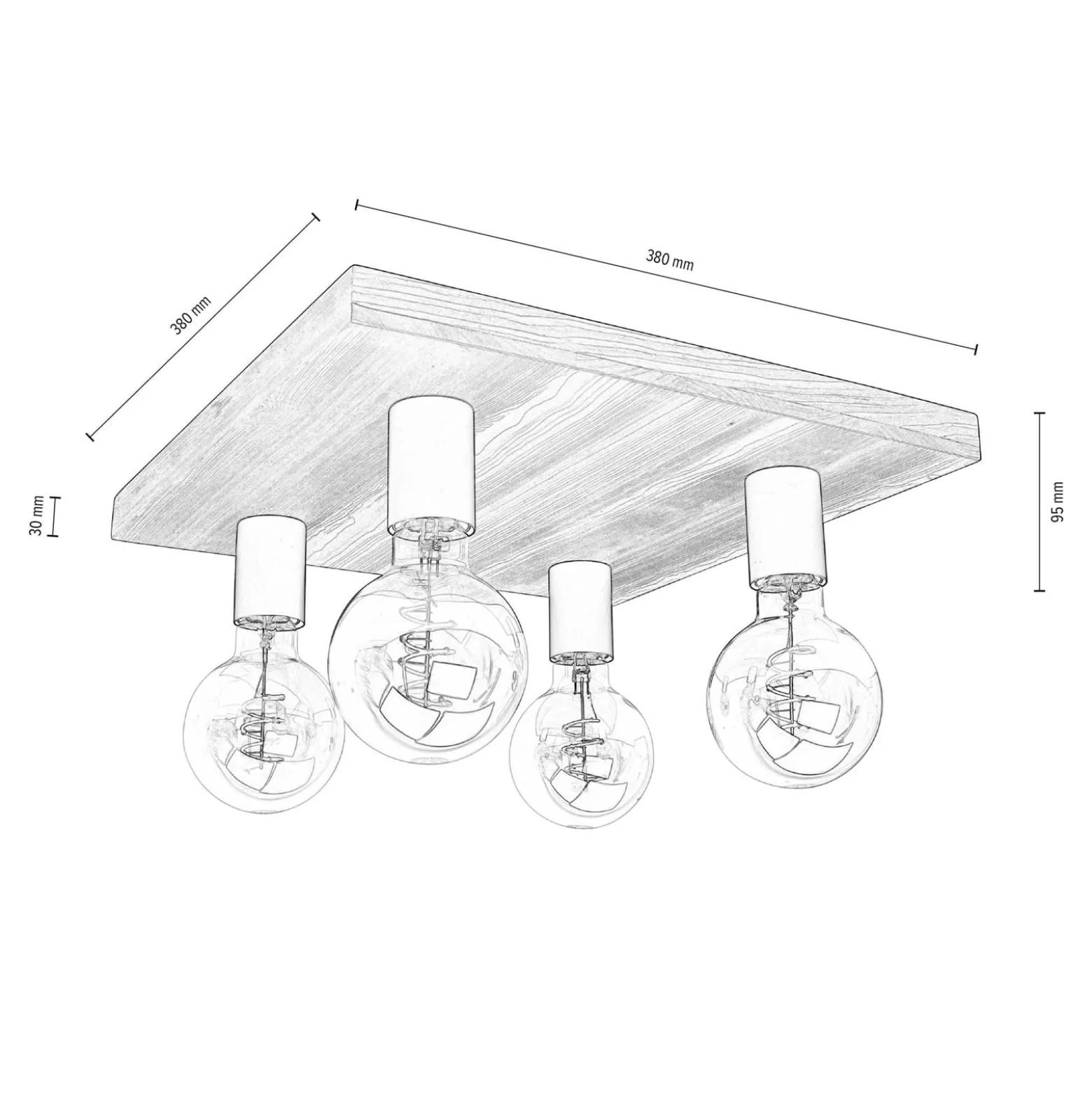 Envostar Lobo Deckenlampe 4fl. Kiefer braun