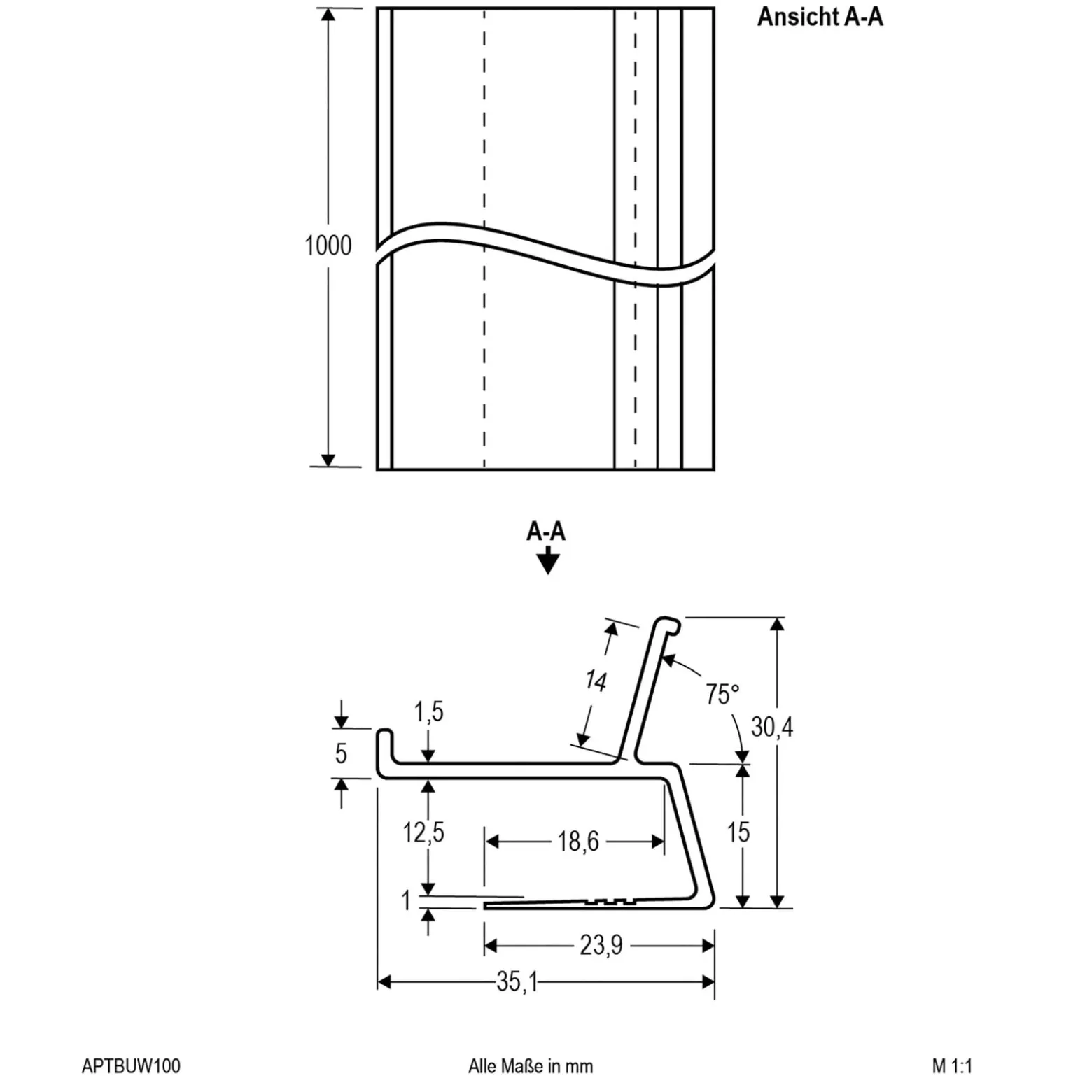 EVN APTBU Alu-Profil wandgerichtet 100cm weiß