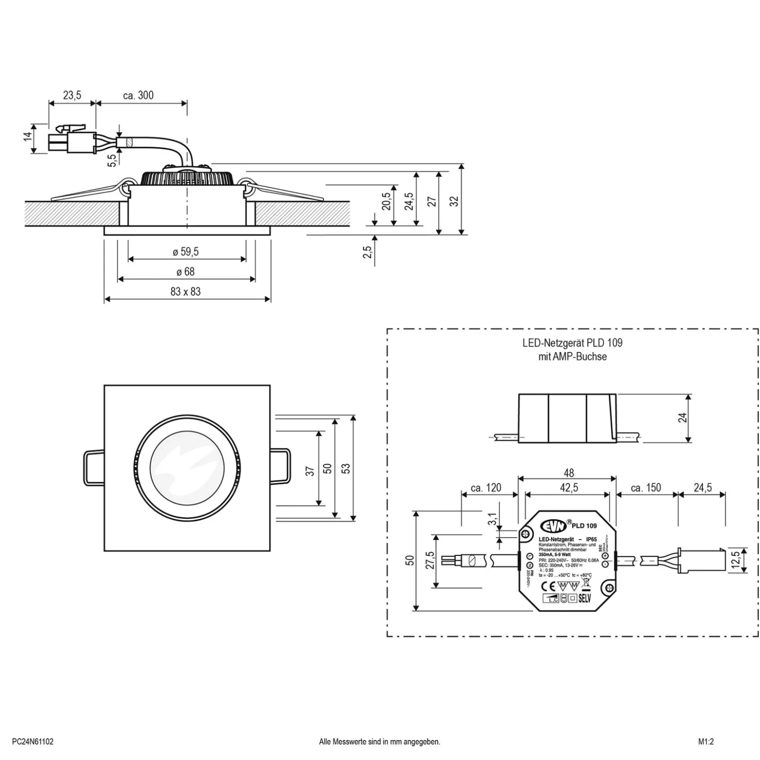 EVN PC20 Einbau eckig Phasendimmer 3000K chrom