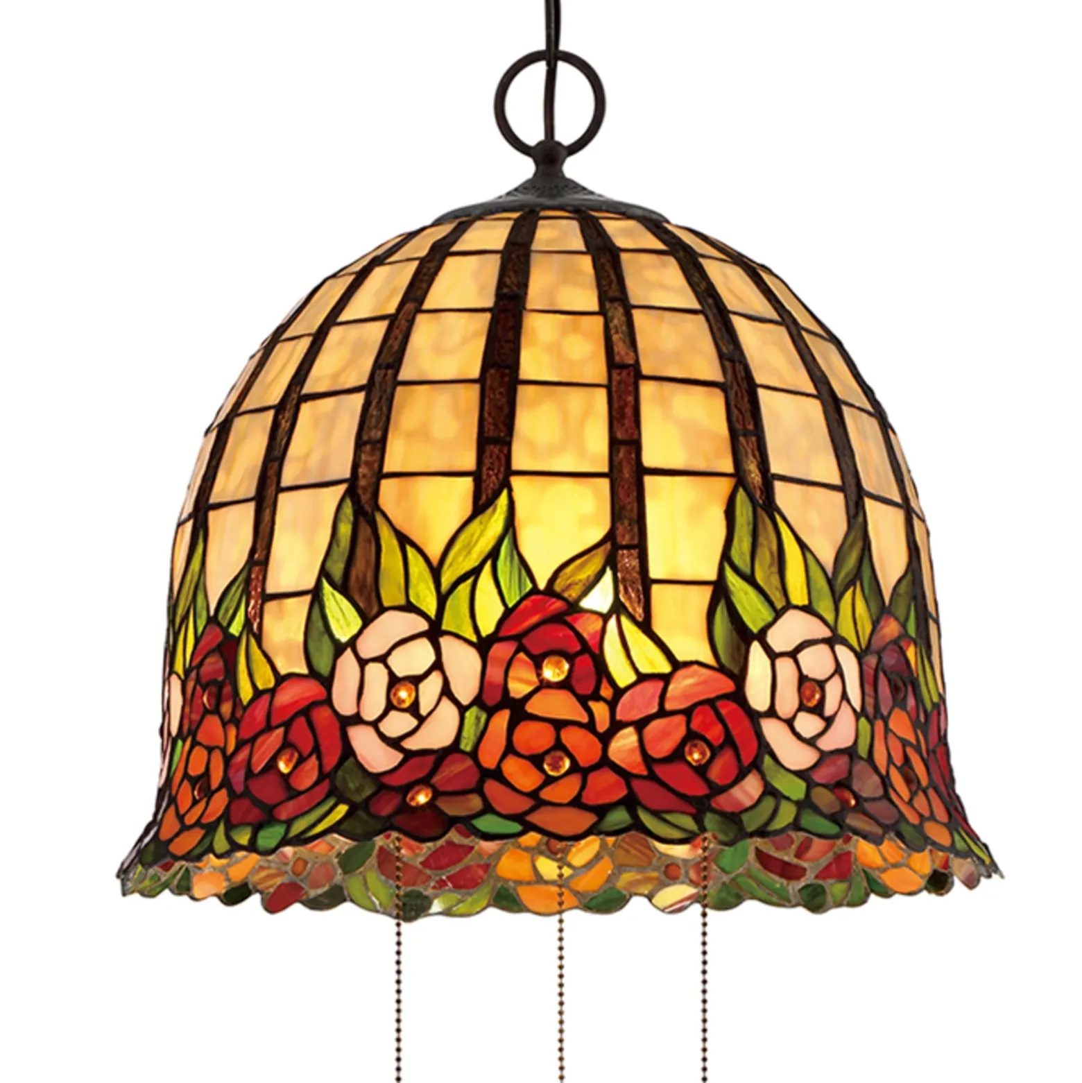 Floral gestaltete Tiffany-Pendelleuchte Rosecliffe