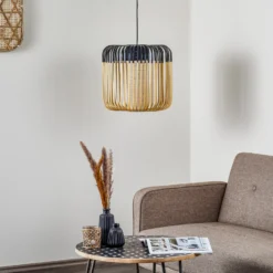 Forestier Pendellampe Bamboo M, Ø 45 cm, schwarz