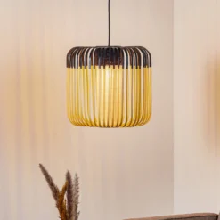 Forestier Pendellampe Bamboo M, Ø 45 cm, schwarz