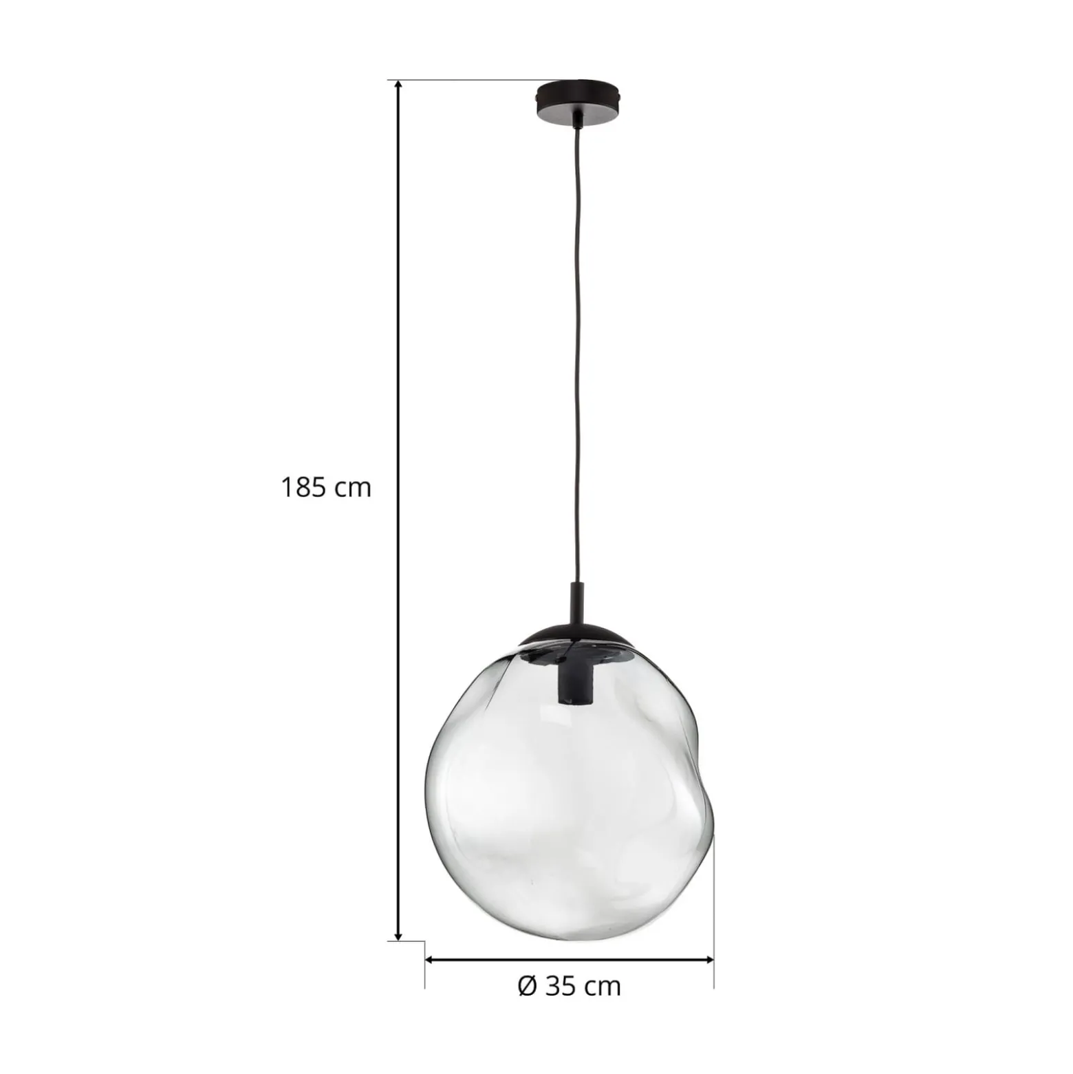Glas-Hängeleuchte Sol, Ø 35cm, schwarz/rauchgrau