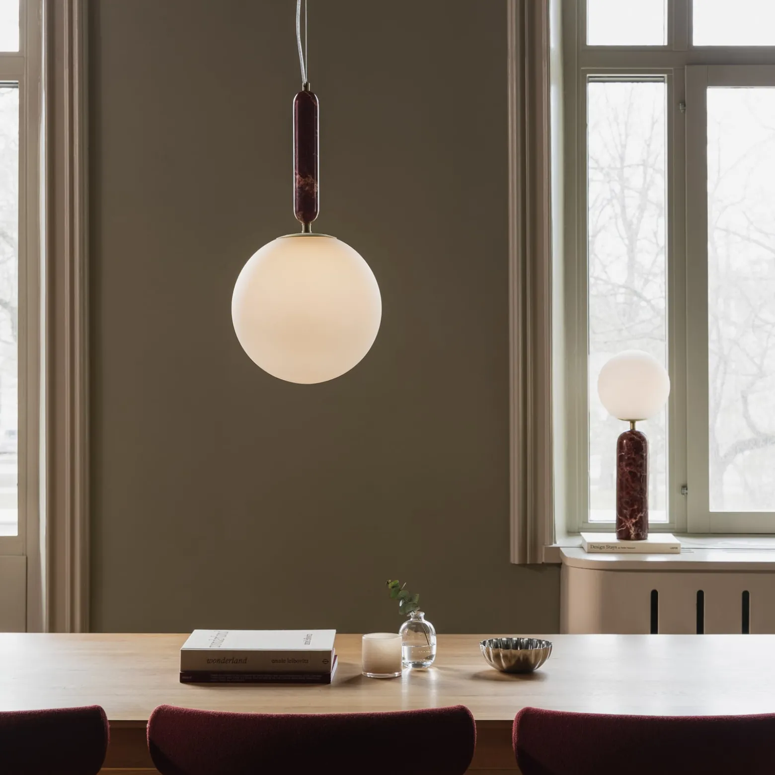 Globen Lighting Pendellampe Torrano, rot, Ø 30 cm, Marmor