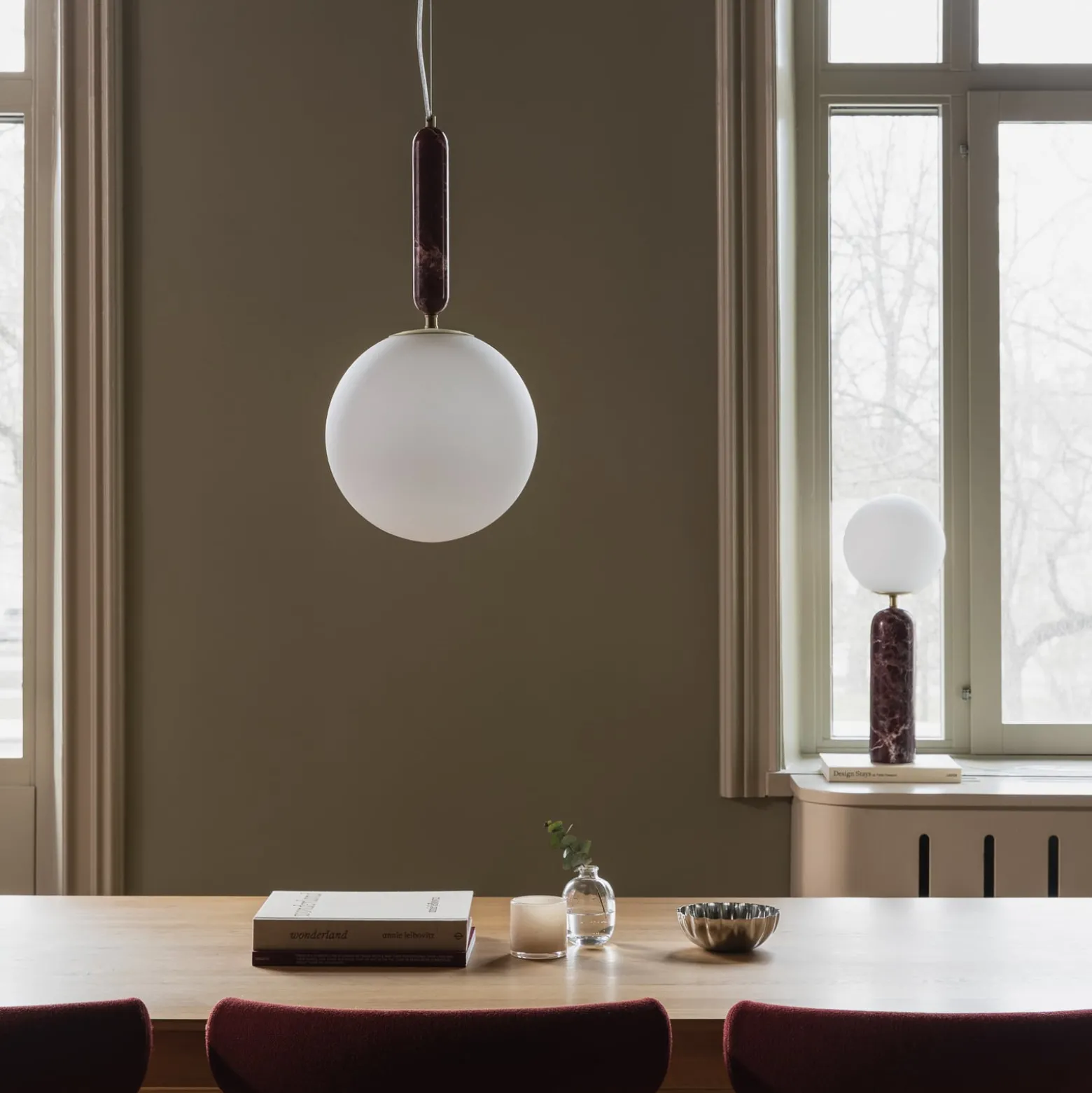 Globen Lighting Pendellampe Torrano, rot, Ø 30 cm, Marmor