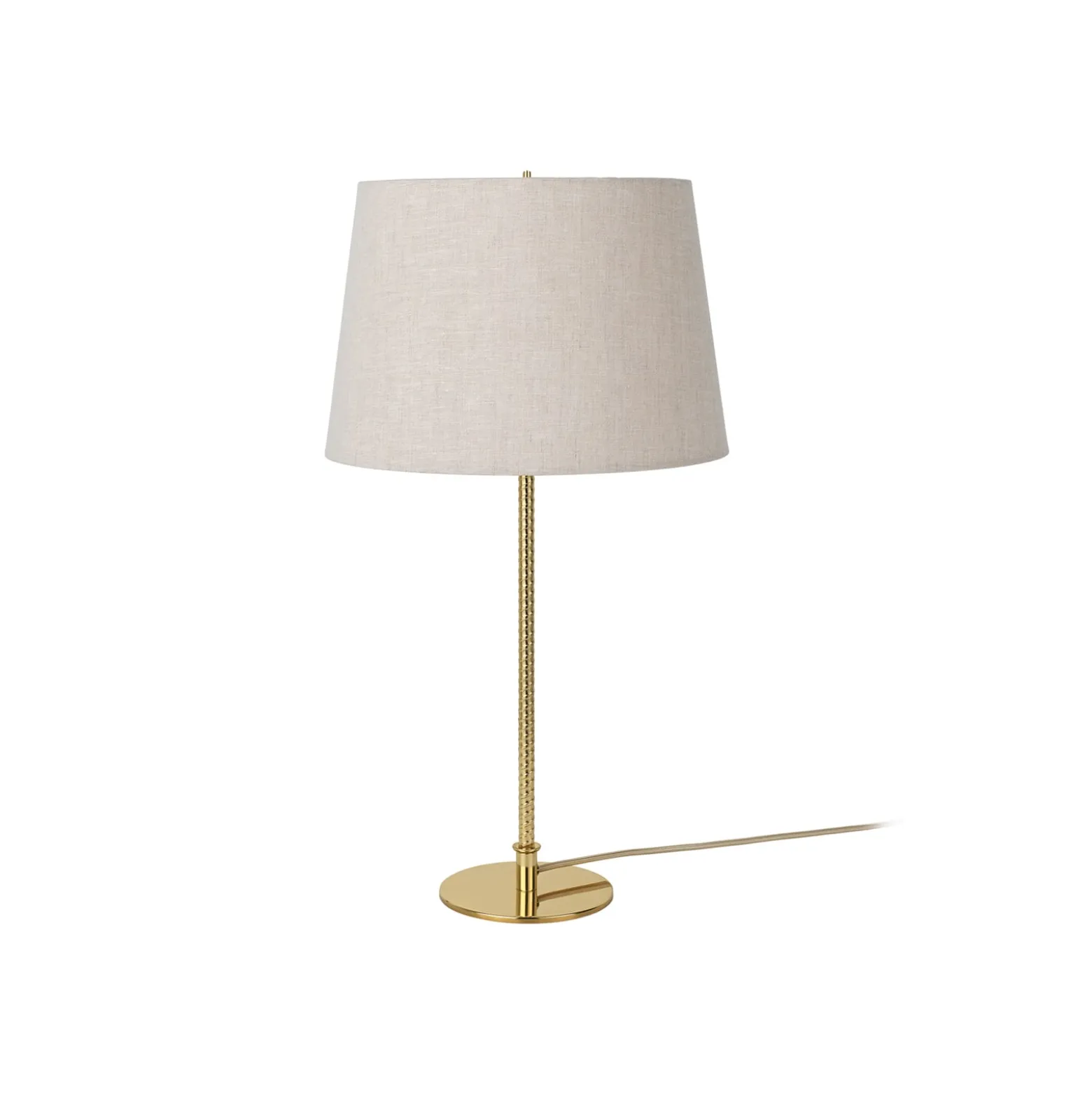 GUBI Tischleuchte 9205, messing, Canvas-Schirm, Höhe 58 cm