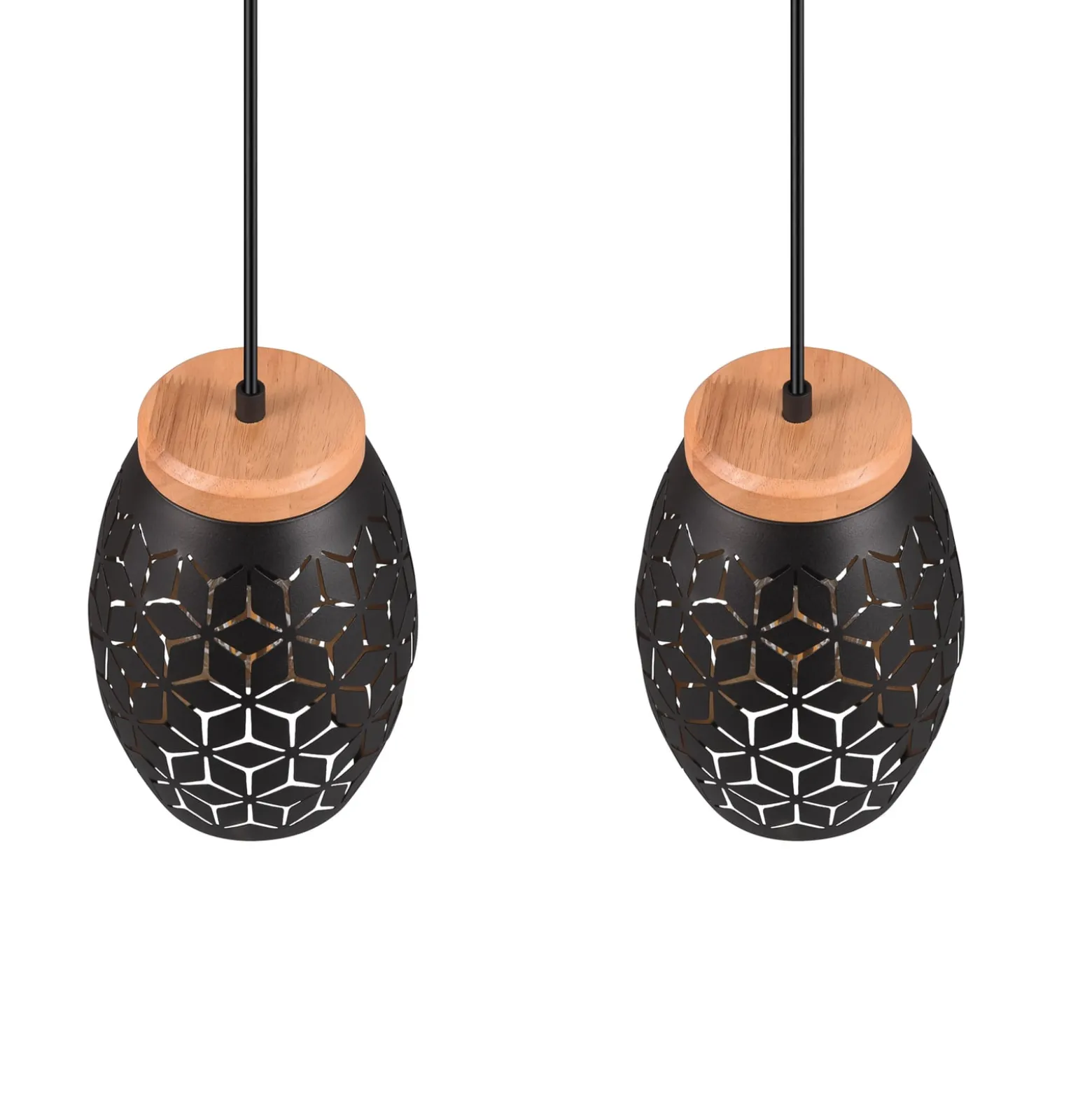 Hängelampe Bidar, Länge 71 cm, schwarz-gold, 3-flg., Metall