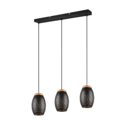 Hängelampe Bidar, Länge 71 cm, schwarz-gold, 3-flg., Metall