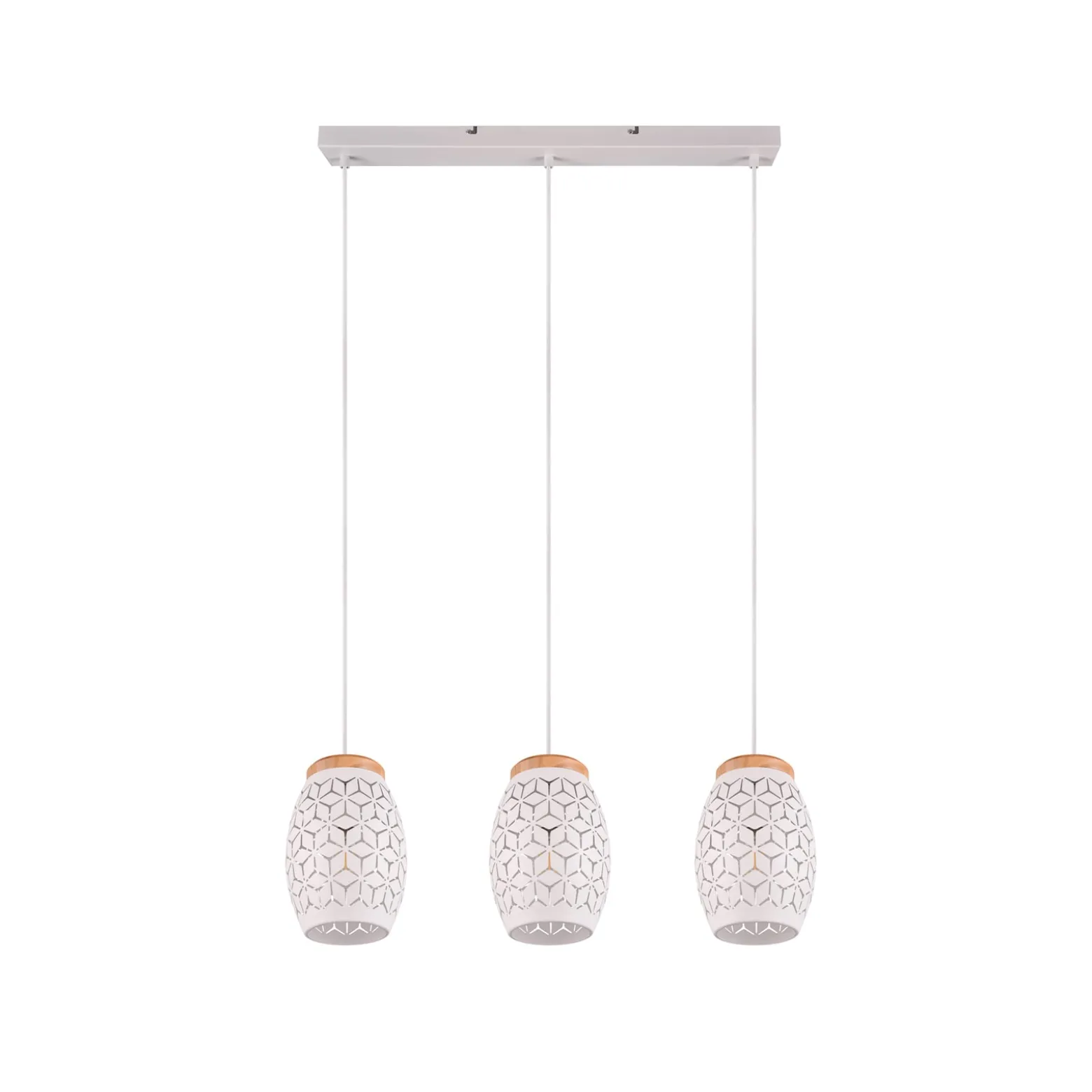 Hängelampe Bidar, Länge 71 cm, weiß matt, 3-flg., Metall