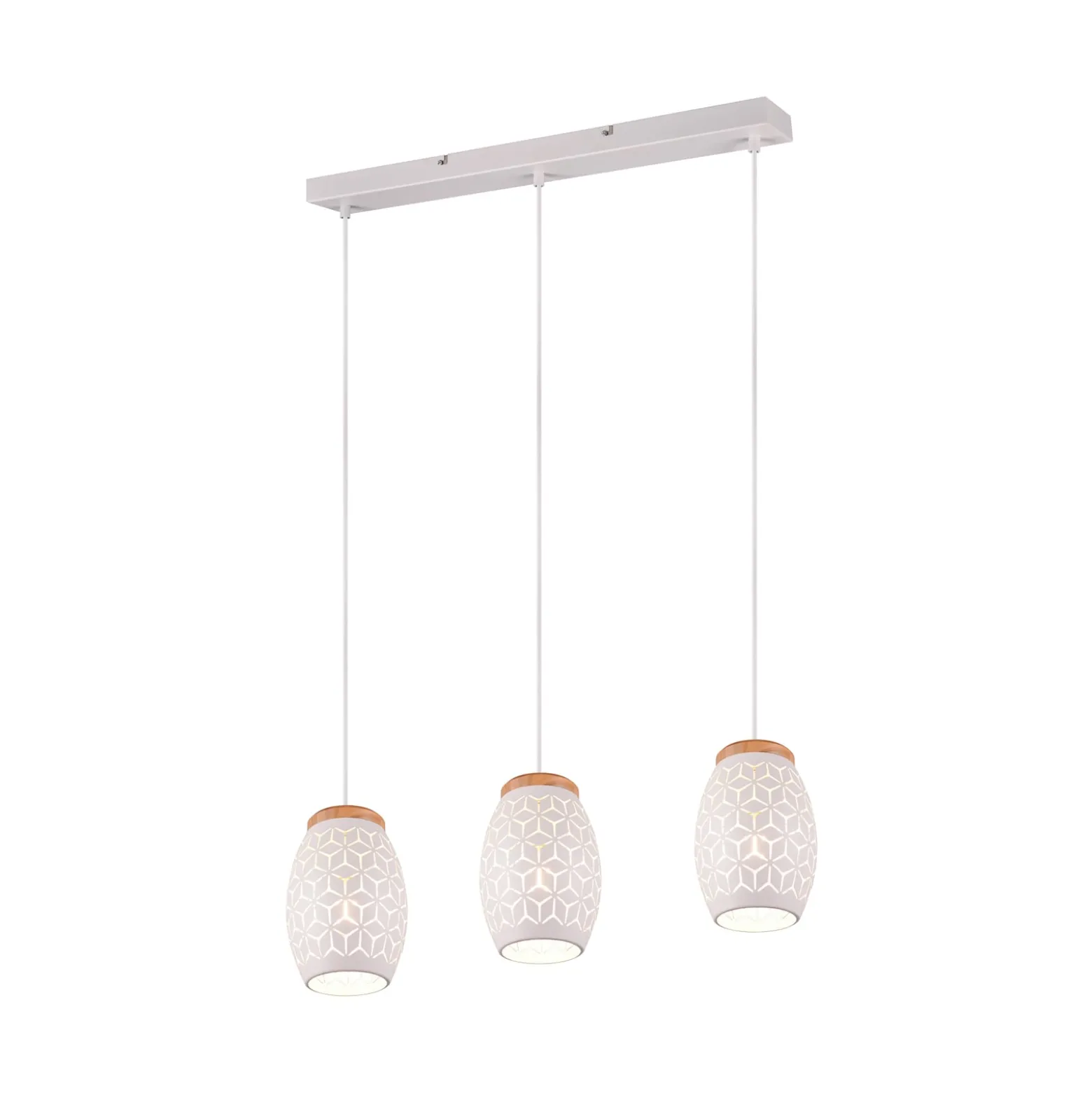Hängelampe Bidar, Länge 71 cm, weiß matt, 3-flg., Metall