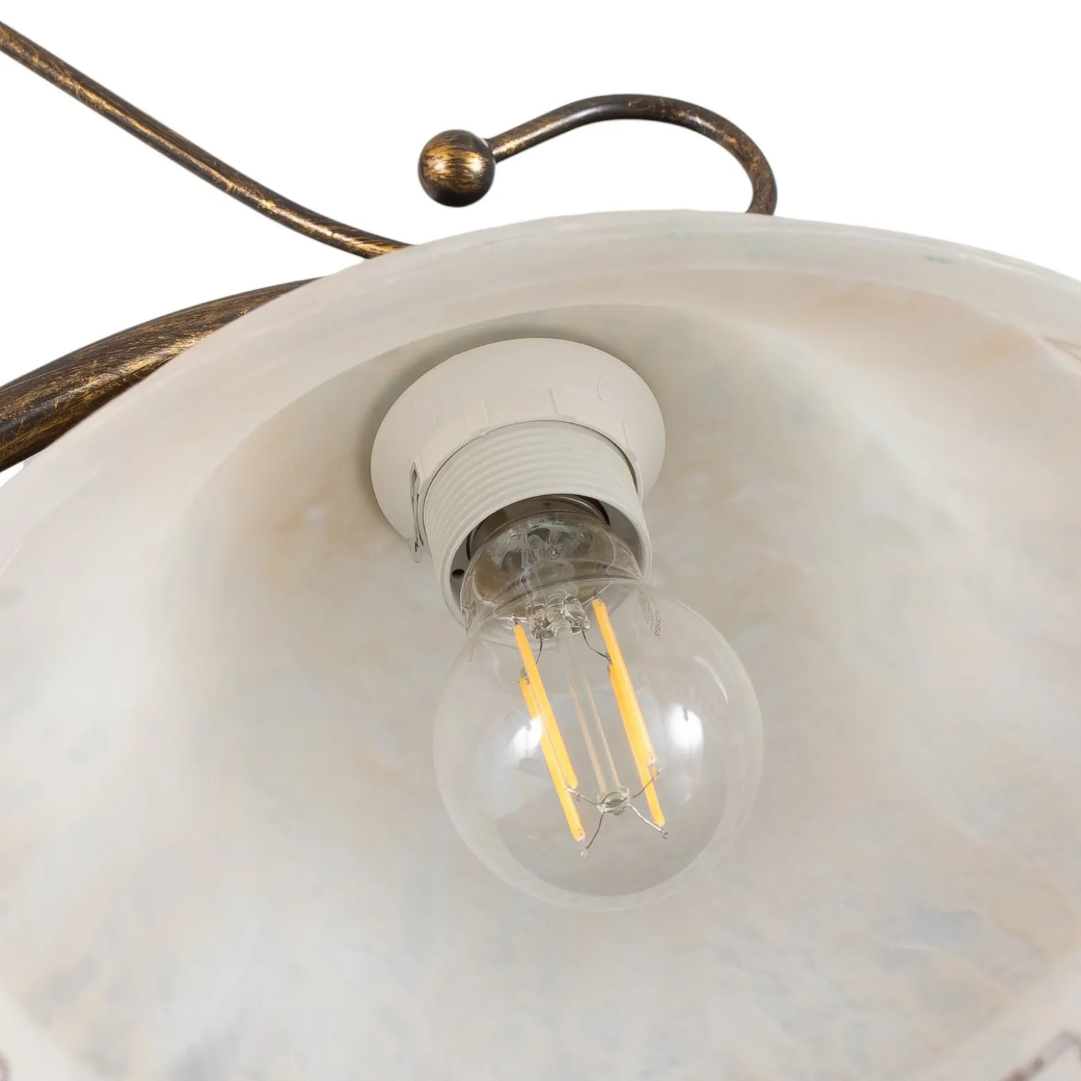 Hängelampe BILIARDO GIORGIO, creme/bronze, Glas/Eisen 2-flg.