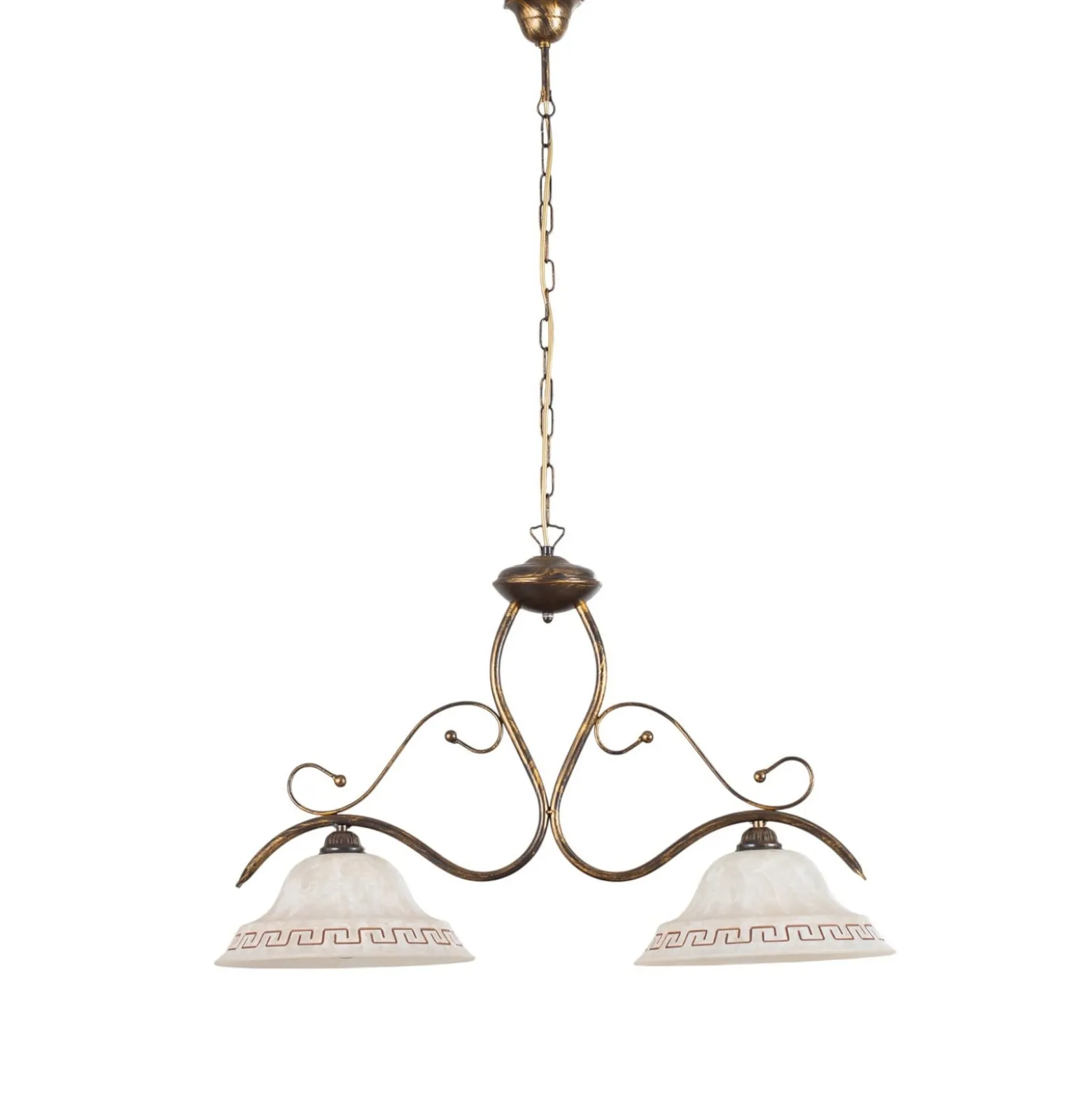 Hängelampe BILIARDO GIORGIO, creme/bronze, Glas/Eisen 2-flg.