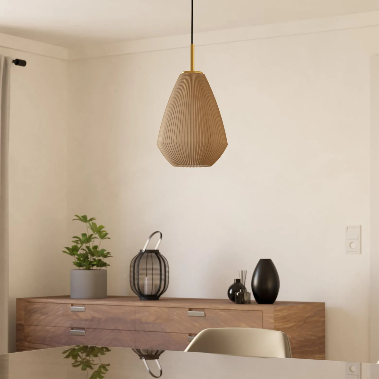 Hängelampe Caprarola, Ø 20 cm, sandfarben, Glas/Metall