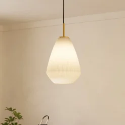 Hängelampe Caprarola, Ø 20 cm, sandfarben, Glas/Metall