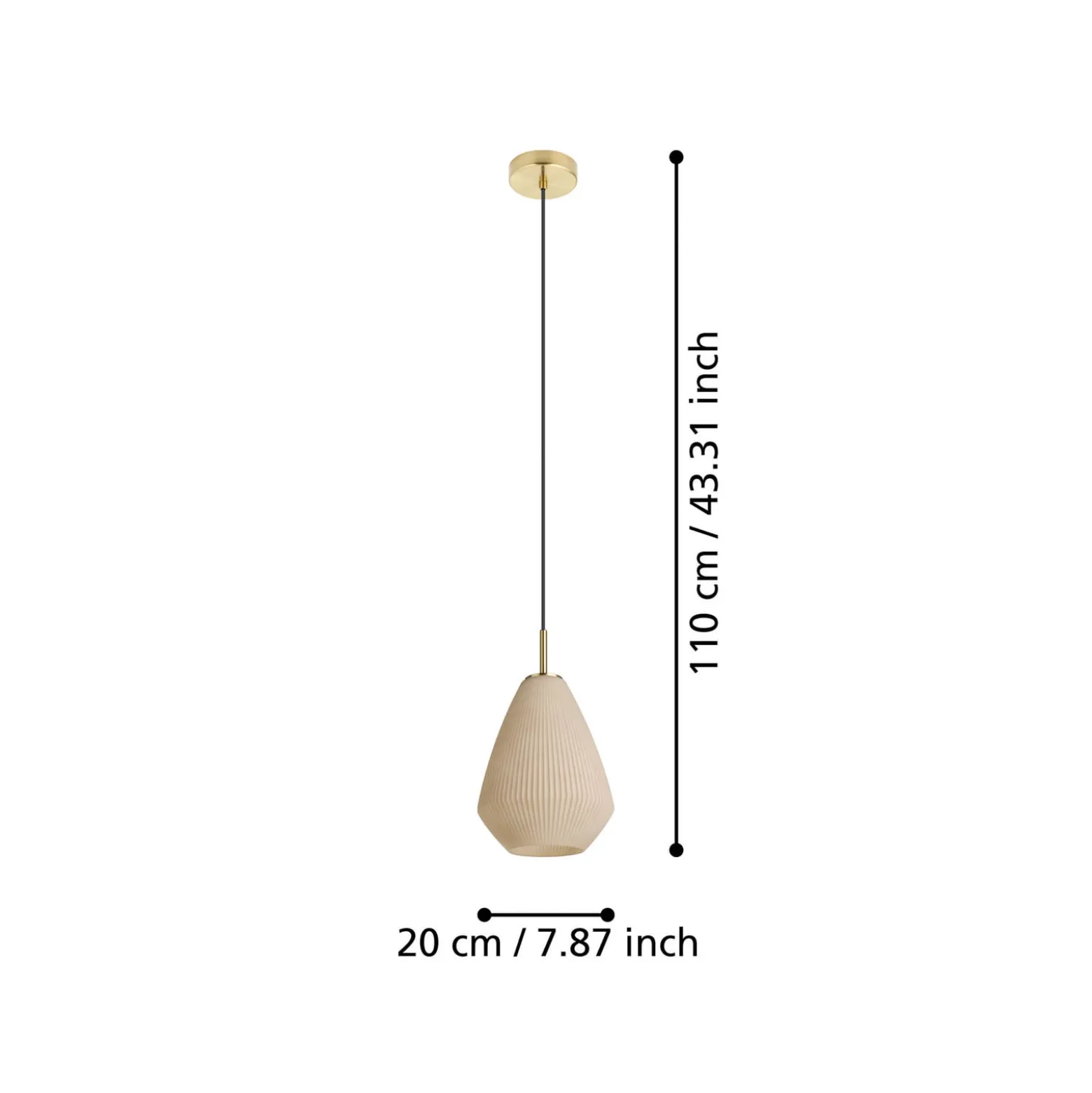 Hängelampe Caprarola, Ø 20 cm, sandfarben, Glas/Metall