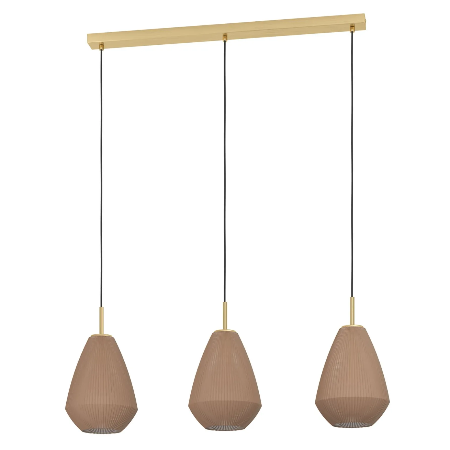 Hängelampe Caprarola, Länge 90 cm, sandfarben, 3-flg., Glas