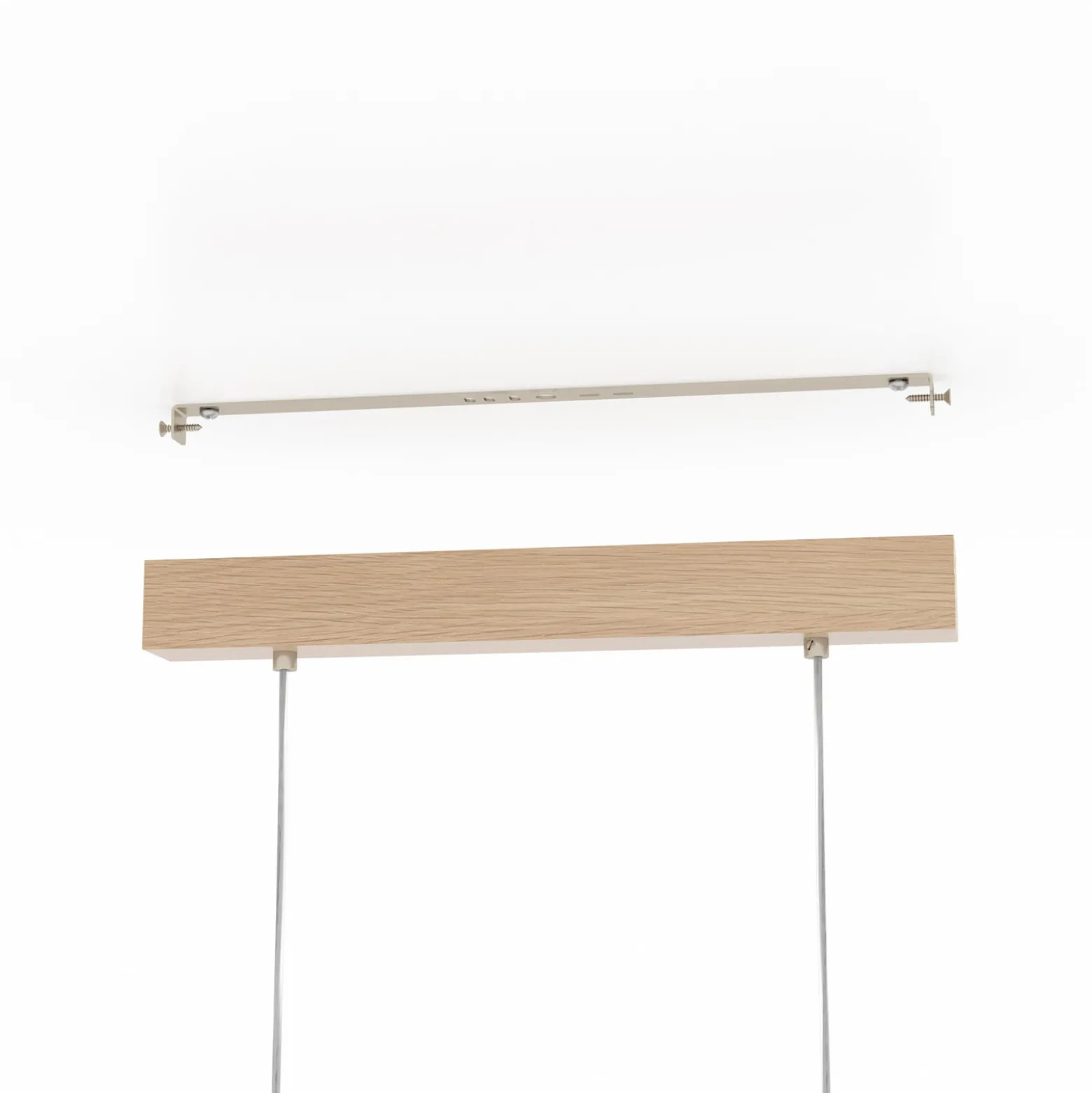 Hängelampe Castralvo, Länge 115 cm, holz/weiß, 5-flg., Stoff