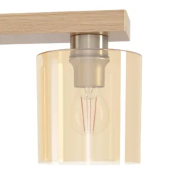 Hängelampe Castralvo, Länge 115 cm, holz/amber, 5-flg., Glas
