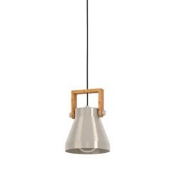 Hängelampe Cawton, Ø 16 cm, stahl/braun, Stahl/Holz