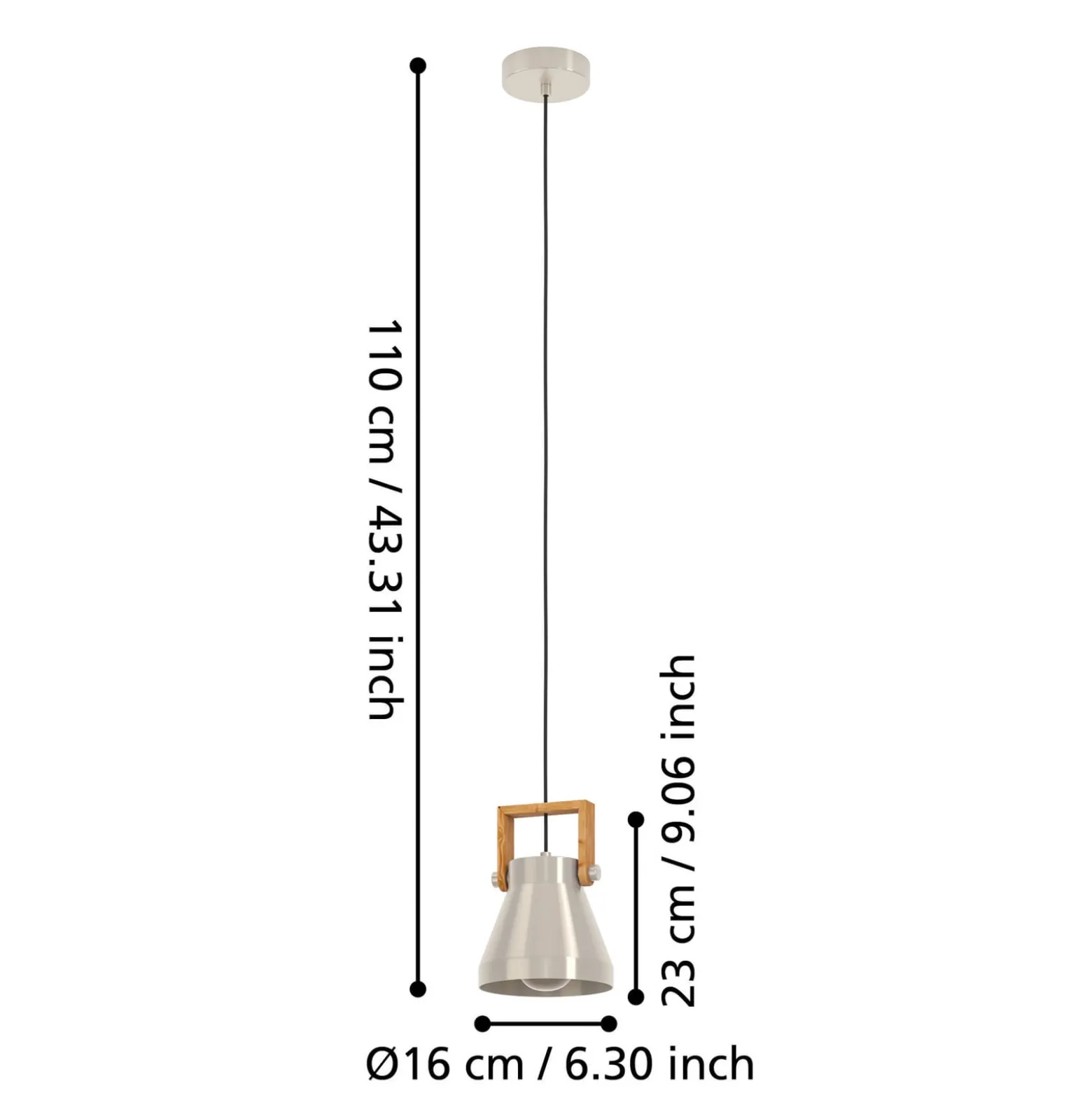 Hängelampe Cawton, Ø 16 cm, stahl/braun, Stahl/Holz