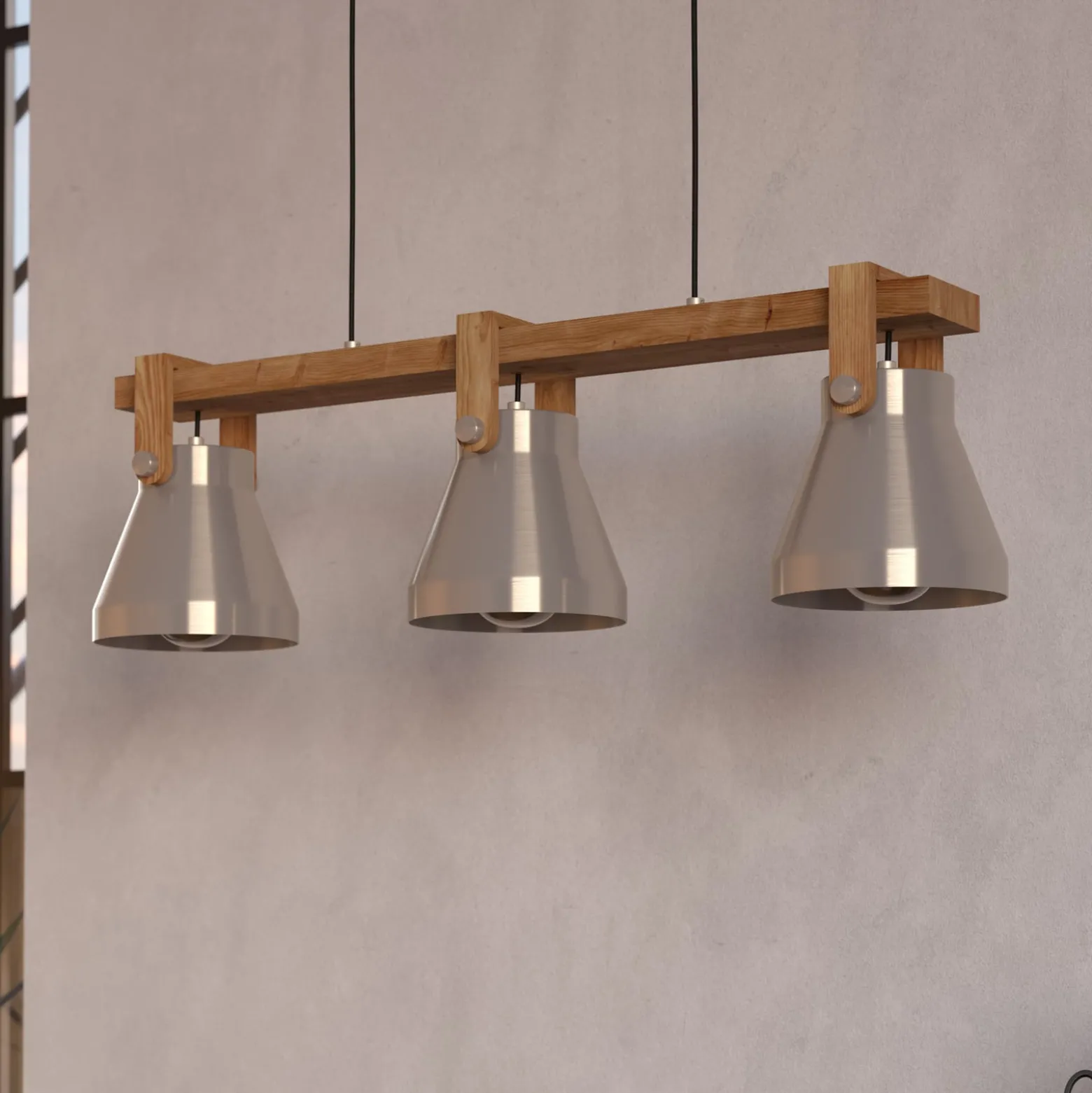 Hängelampe Cawton, Länge 76 cm, stahl/braun, 3-flg., Stahl