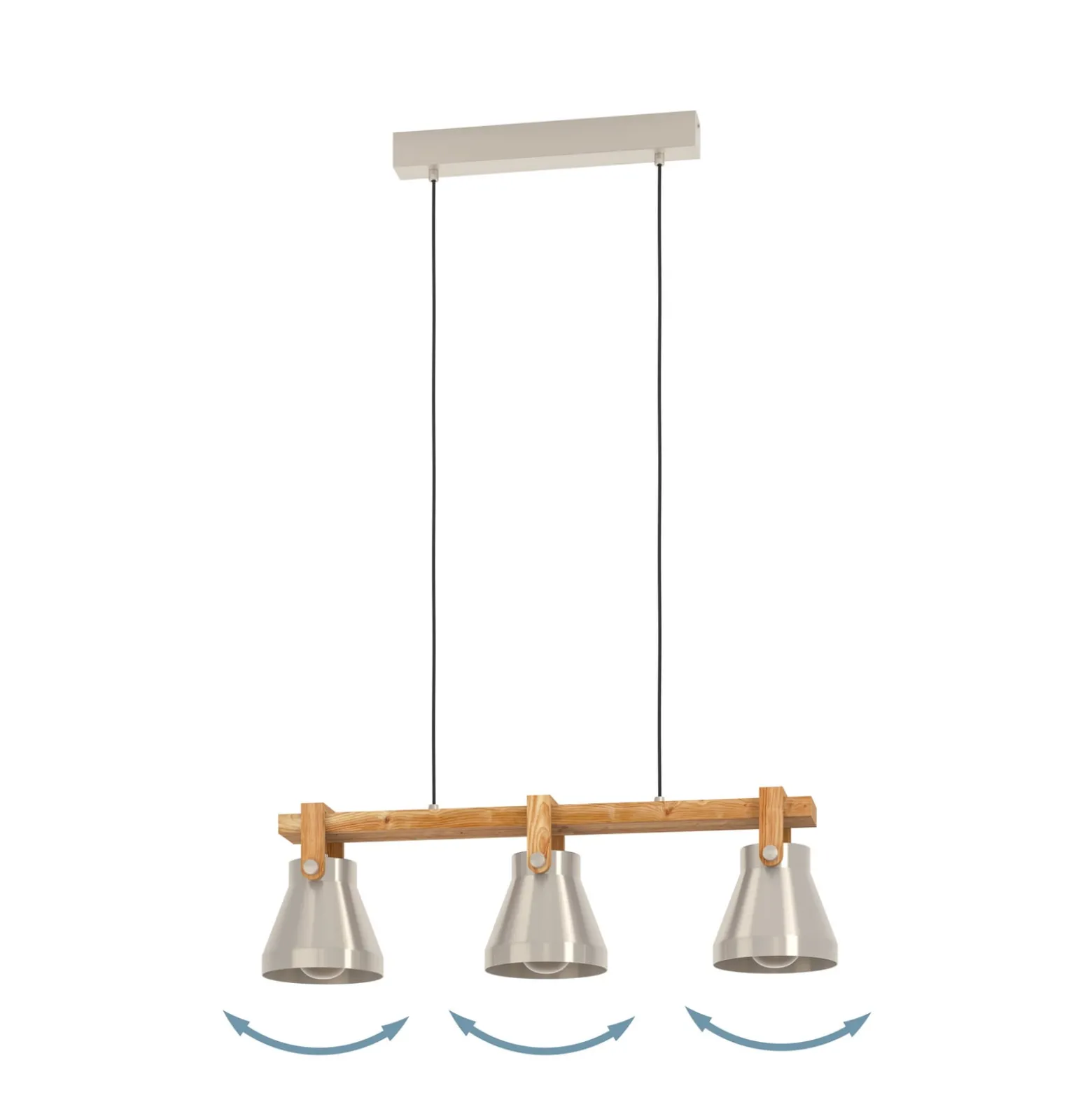 Hängelampe Cawton, Länge 76 cm, stahl/braun, 3-flg., Stahl