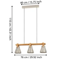 Hängelampe Cawton, Länge 76 cm, stahl/braun, 3-flg., Stahl