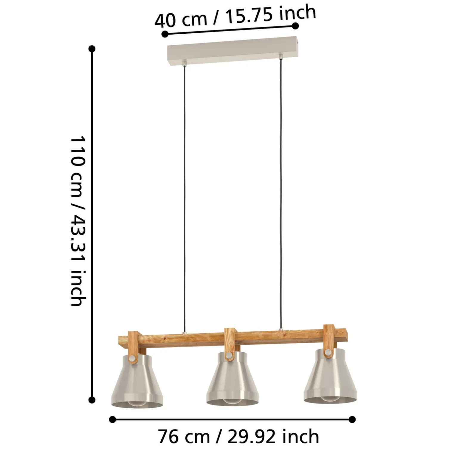 Hängelampe Cawton, Länge 76 cm, stahl/braun, 3-flg., Stahl
